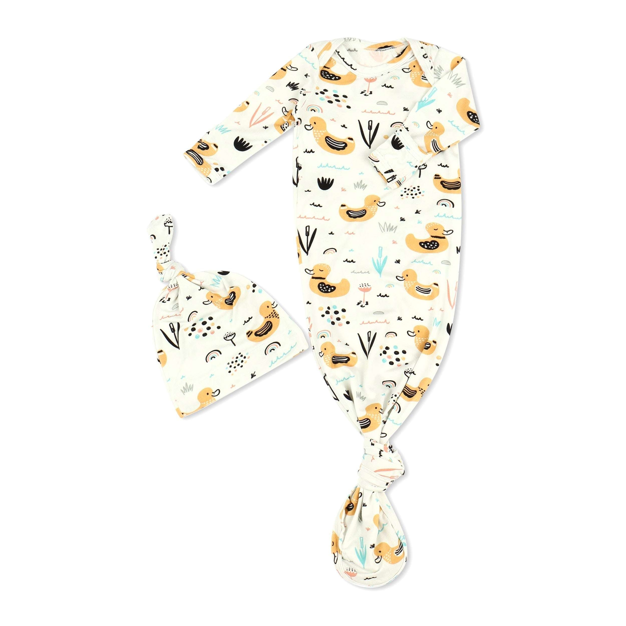 Ducky Daze Knotted Gown & Hat | Milk & Baby