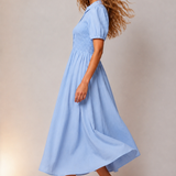 Jenna Smocked Collared Dress in Blue
