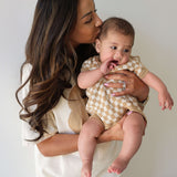 Latte Check | Knit Romper | Milk & Baby
