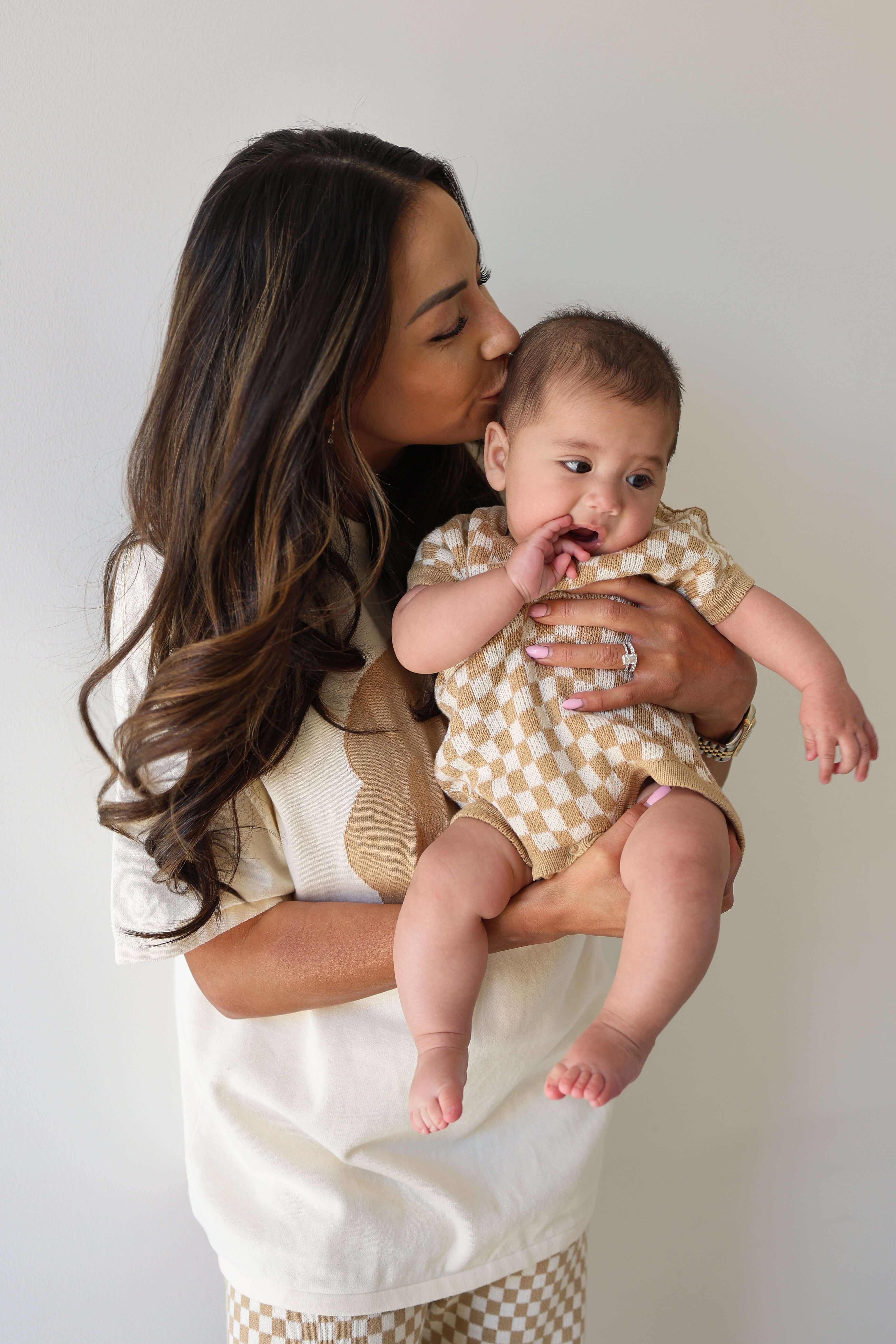 Latte Check | Knit Romper | Milk & Baby