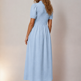 Jenna Smocked Collared Dress in Blue