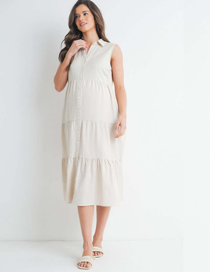 Tiered Maternity & Nursing Midi Shirt Dress | Milk & Baby