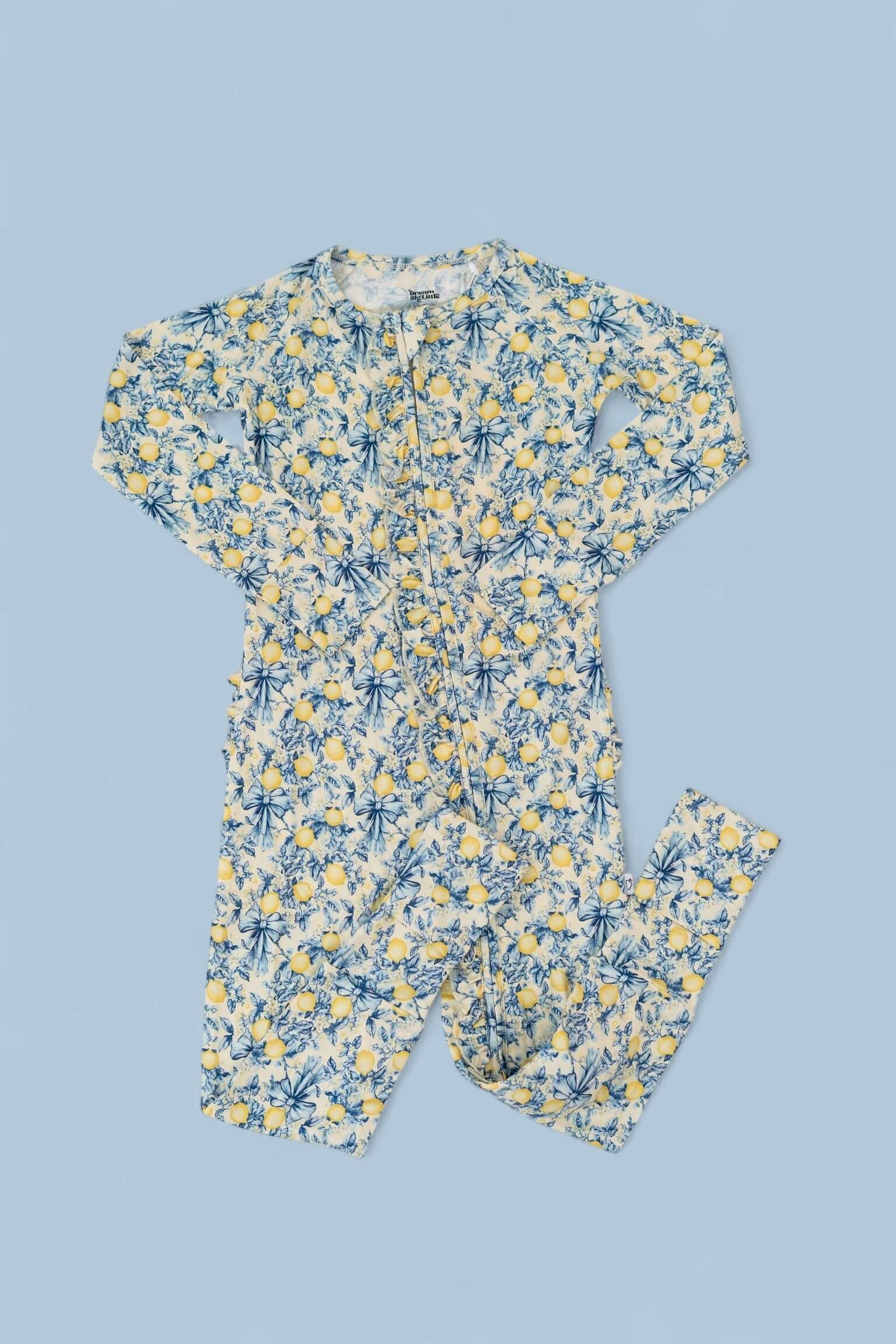 Vintage Citrus Toile Dream Ruffle Romper | Milk & Baby