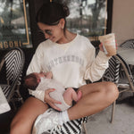 Motherhood Varsity Pullover | Milk & Baby