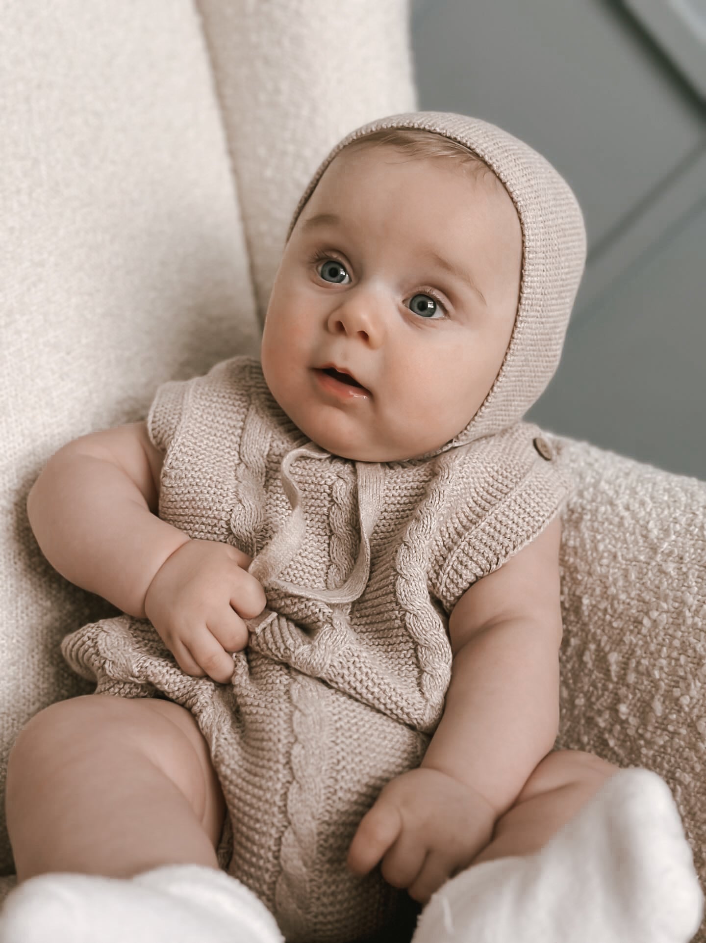Luna + Luca Cable Knit Summer Romper - Heather Beige | Milk & Baby
