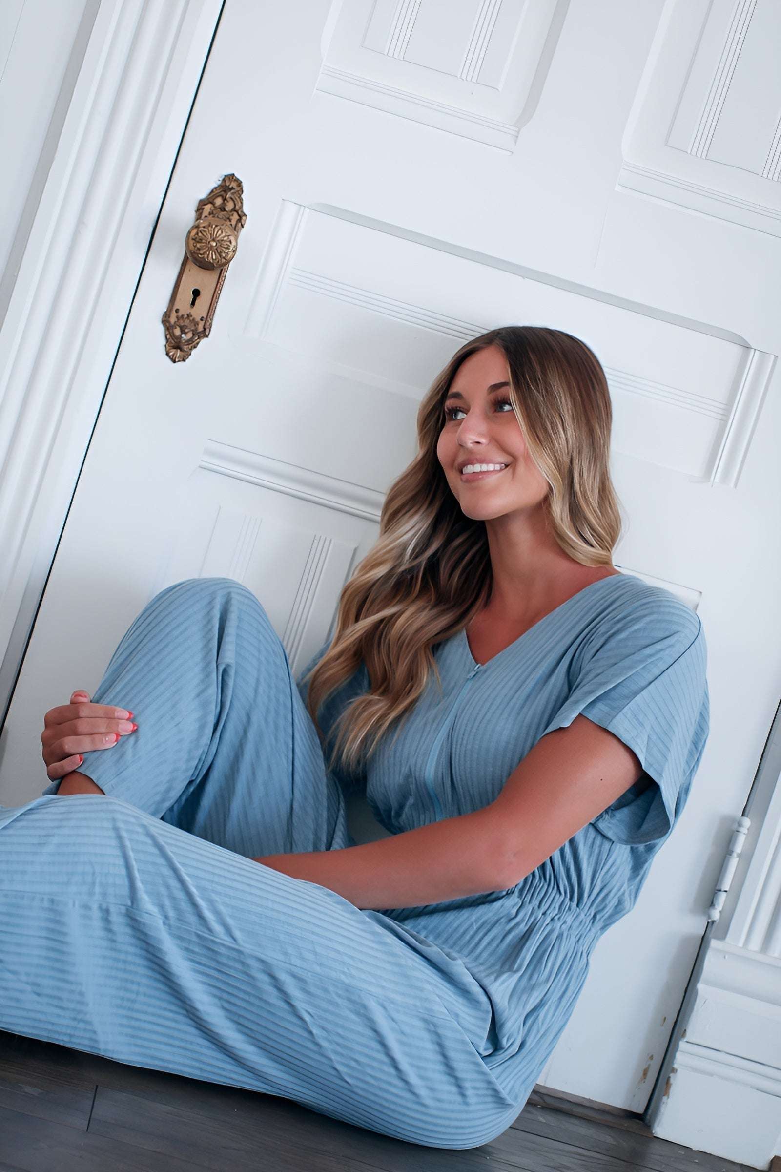 Brooke Jumpsuit in Blue | Nursing Friendly Milk & Baby
