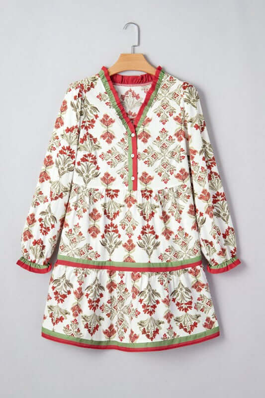 Floral Contrast Trim Frilled Neck Dress | Milk & Baby