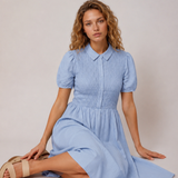 Jenna Smocked Collared Dress in Blue