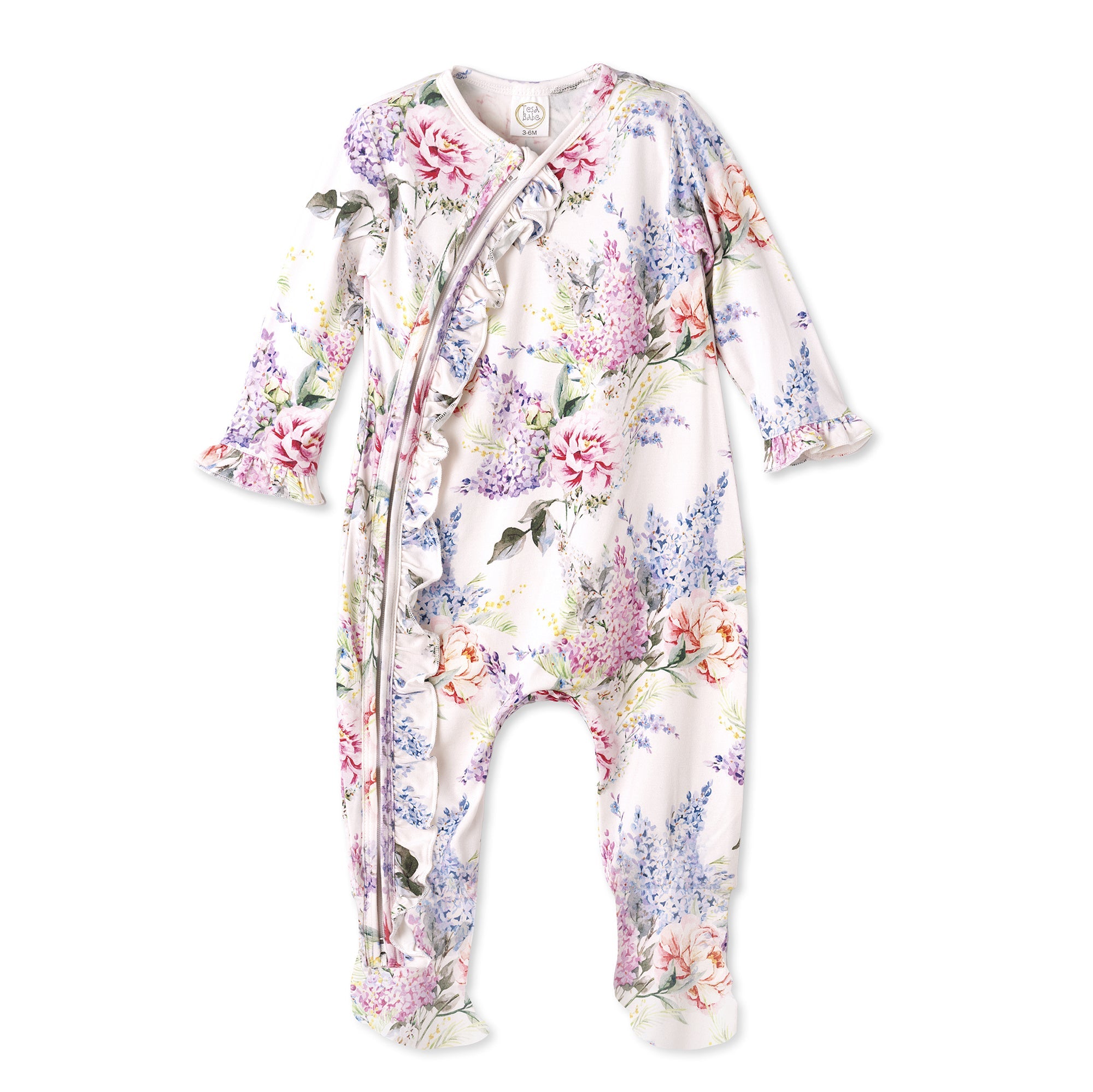 Watercolor Floral Bamboo Baby Girl Zipper Romper