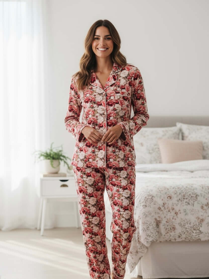 Crimson Bloom Mommy Pajama Set | Milk & Baby