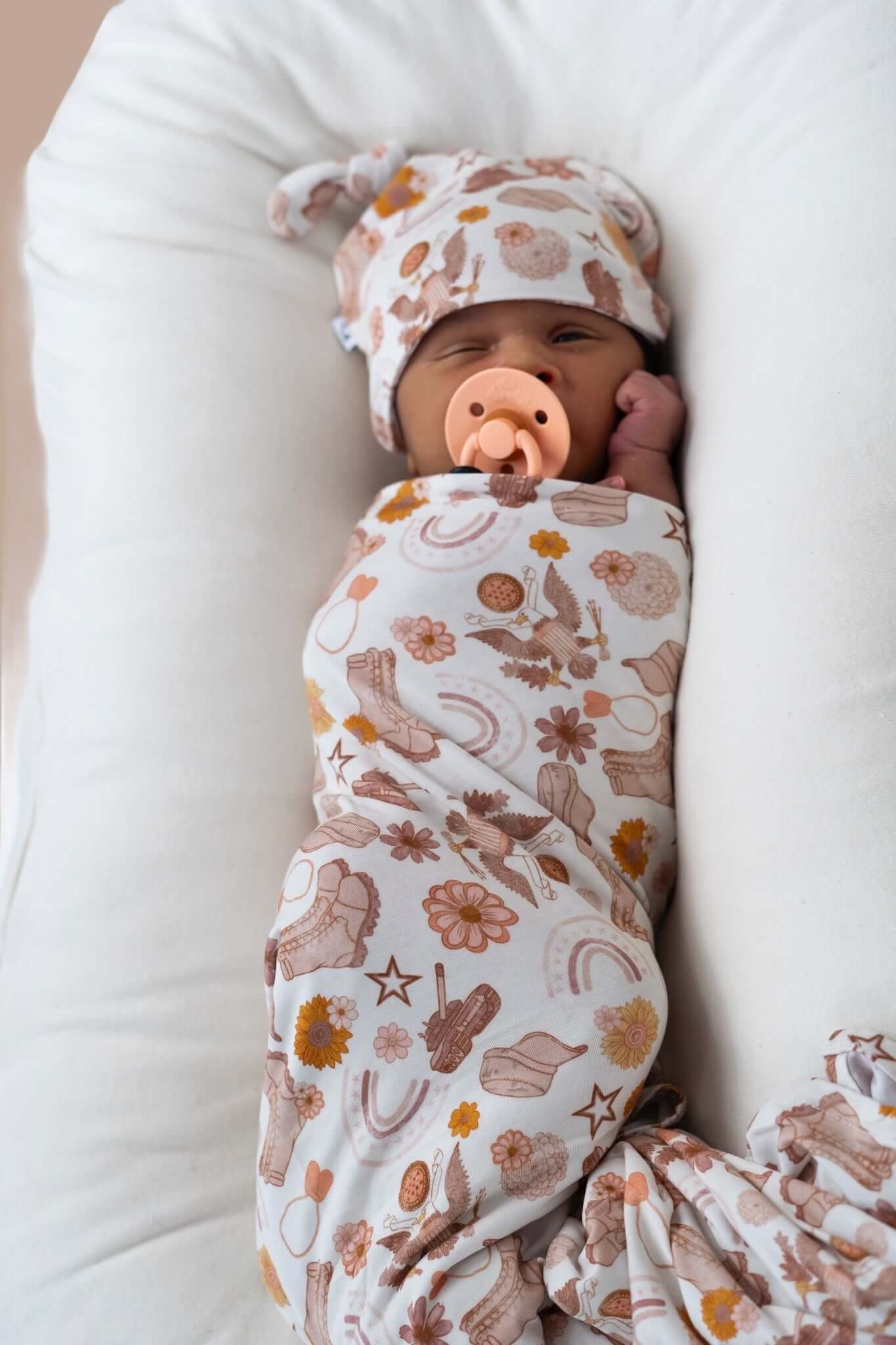 Flowers and Boots Swaddle Beanie Set | Milk & Baby