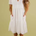 Sammy Collared Dress in White - detail