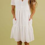 Sammy Collared Dress in White - detail