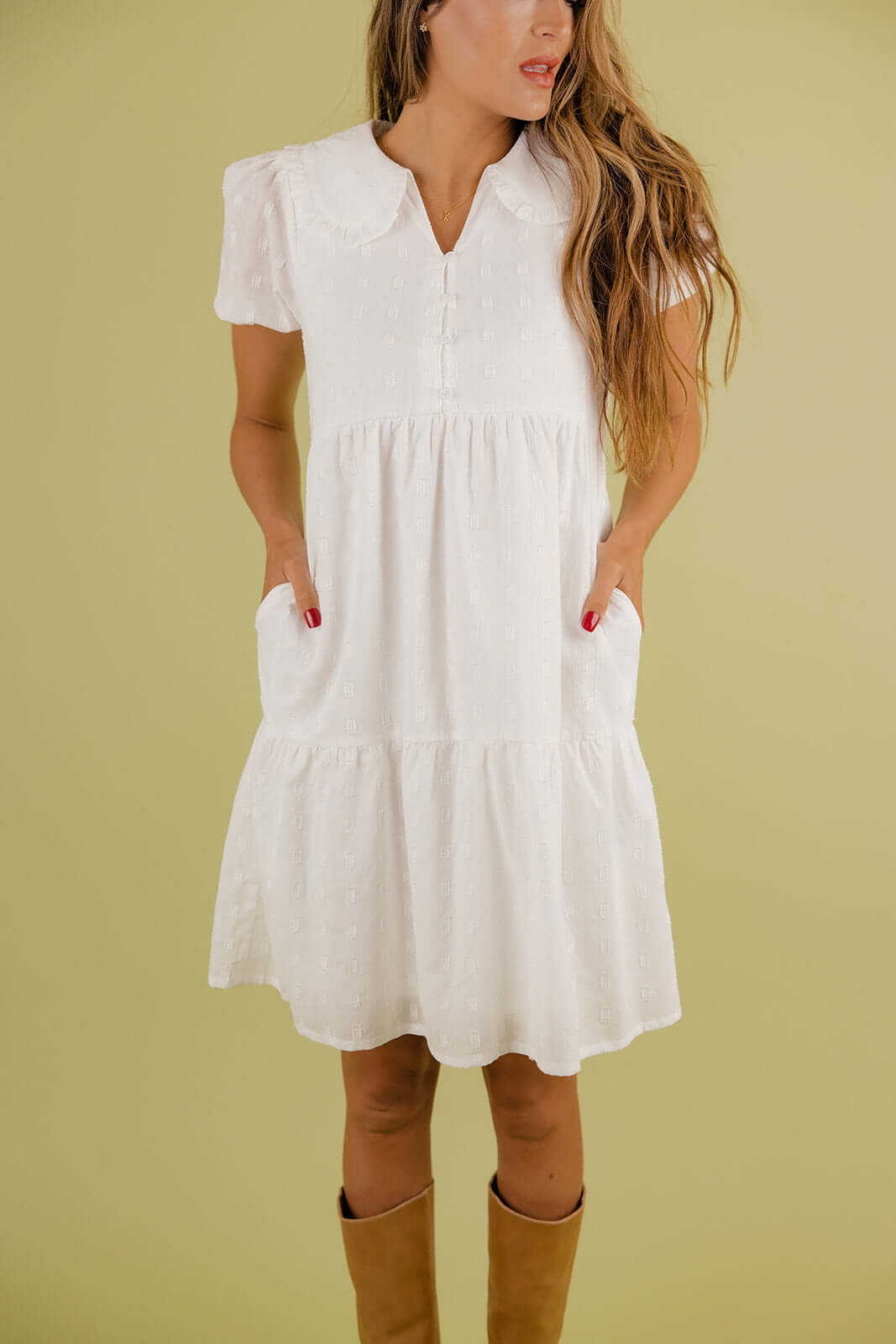 Sammy Collared Dress in White - detail