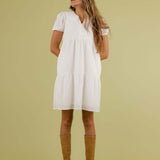 Sammy Collared Dress in White - front