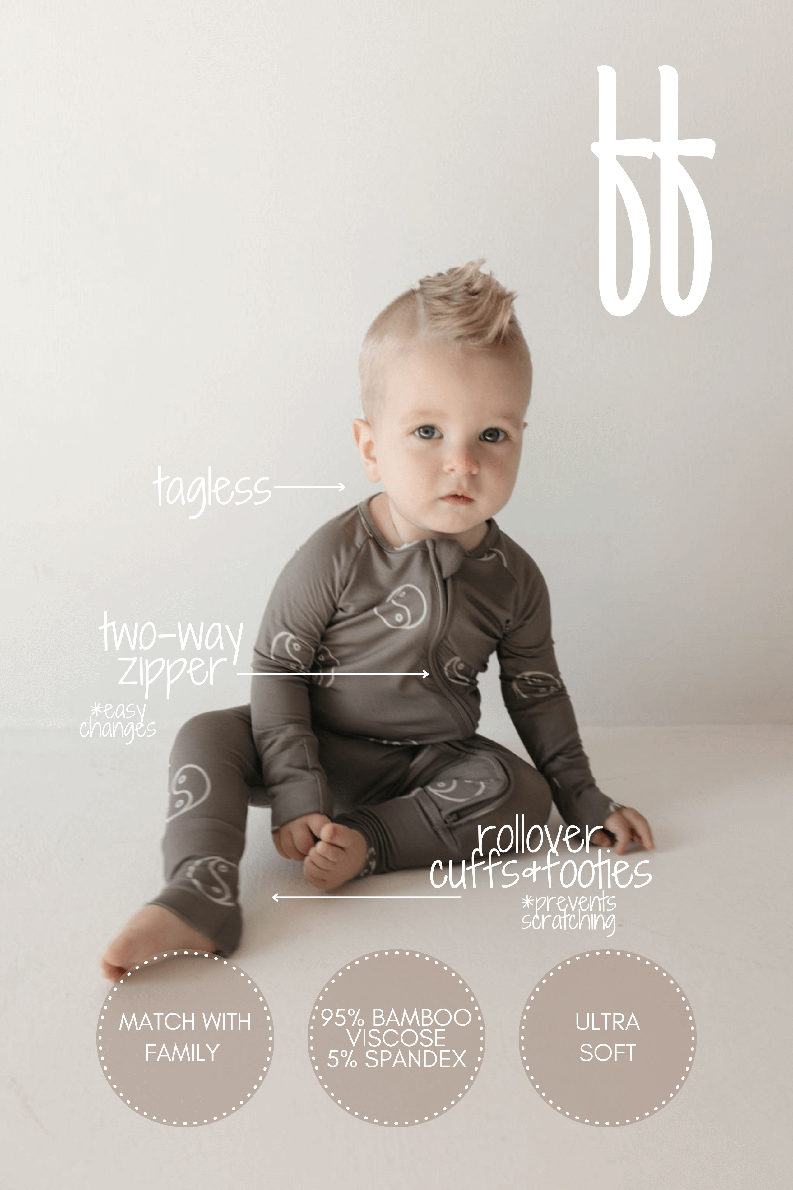 Sage Yin Yang | Bamboo Zip Pajamas | Milk & Baby