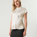 Short Sleeve Satin Maternity Shell Top with Concealed Nursing Zip | Milk & Baby