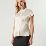 Short Sleeve Satin Maternity Shell Top with Concealed Nursing Zip | Milk & Baby