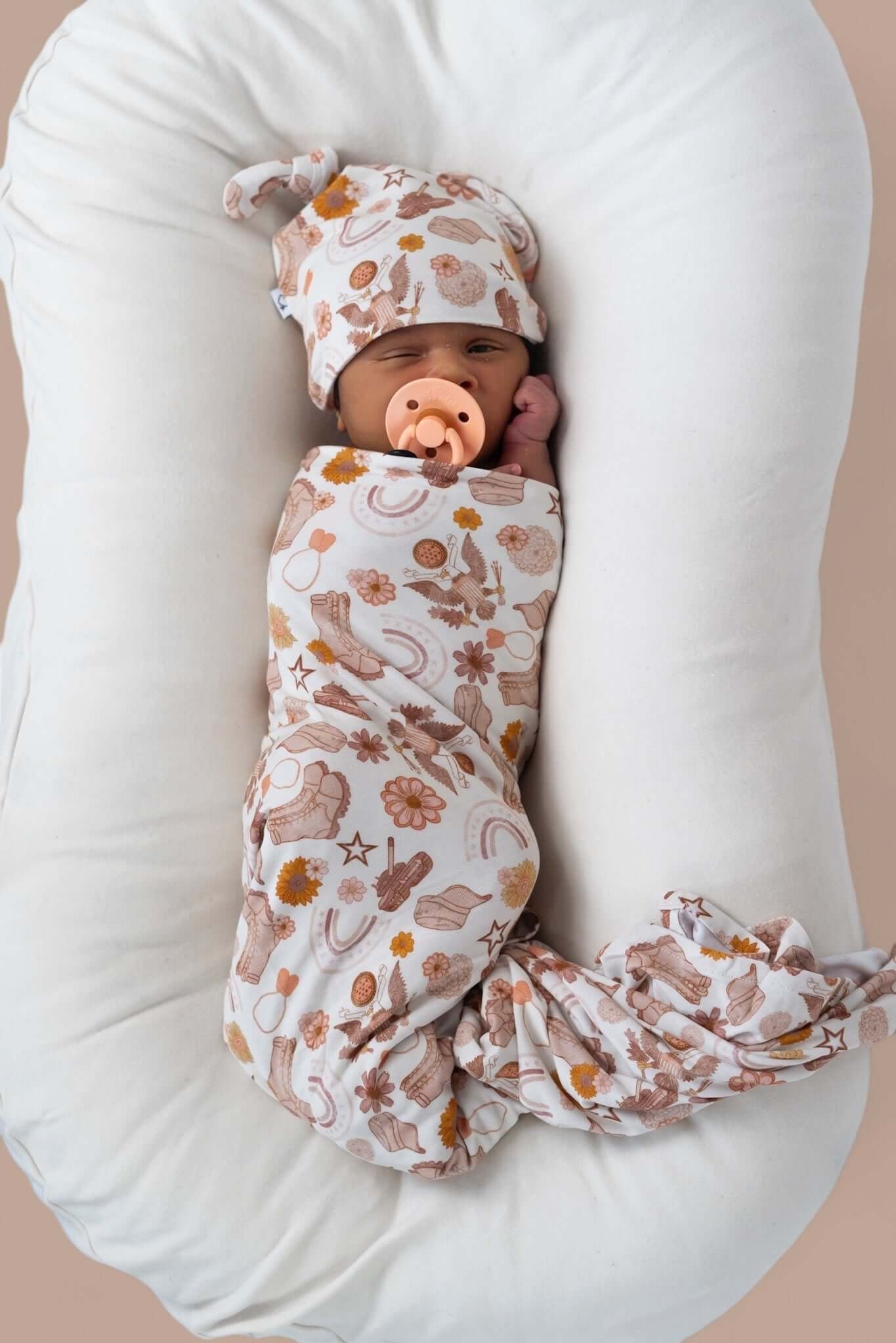 Flowers and Boots Swaddle Beanie Set | Milk & Baby
