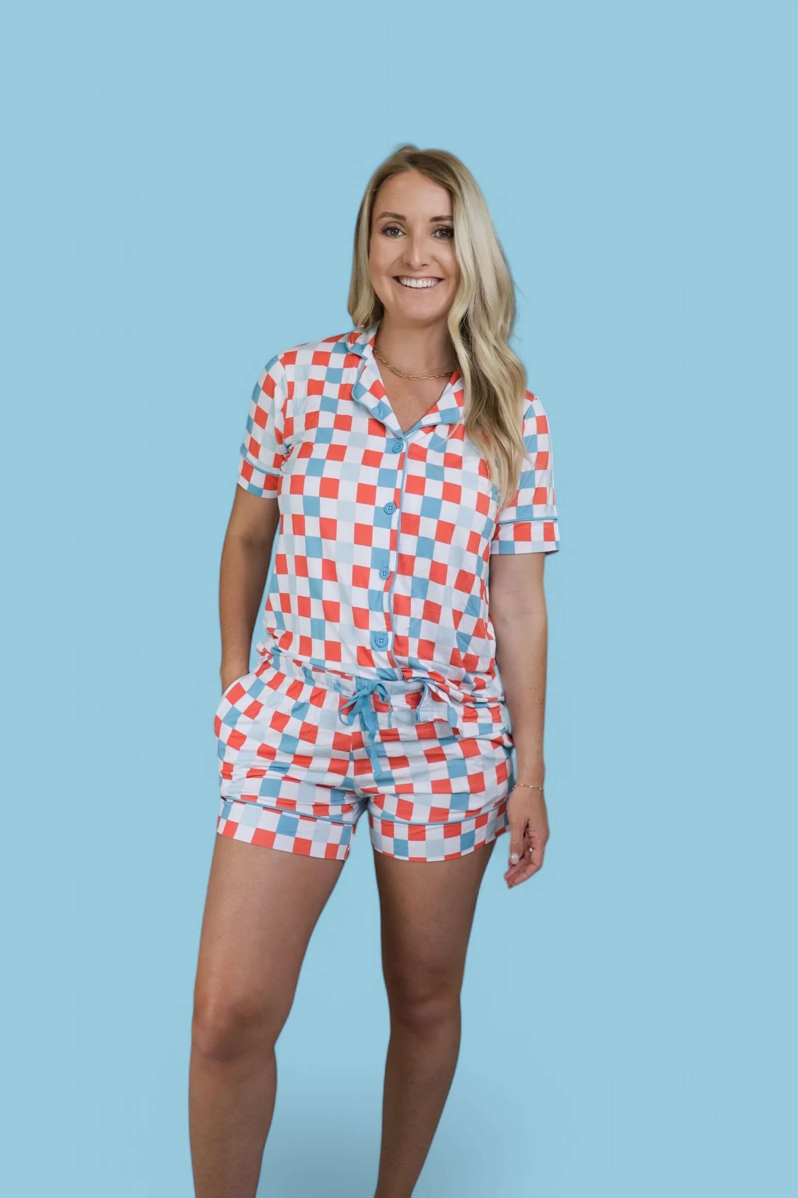 USA Checkers Women's Dream Short Set | Milk & Baby