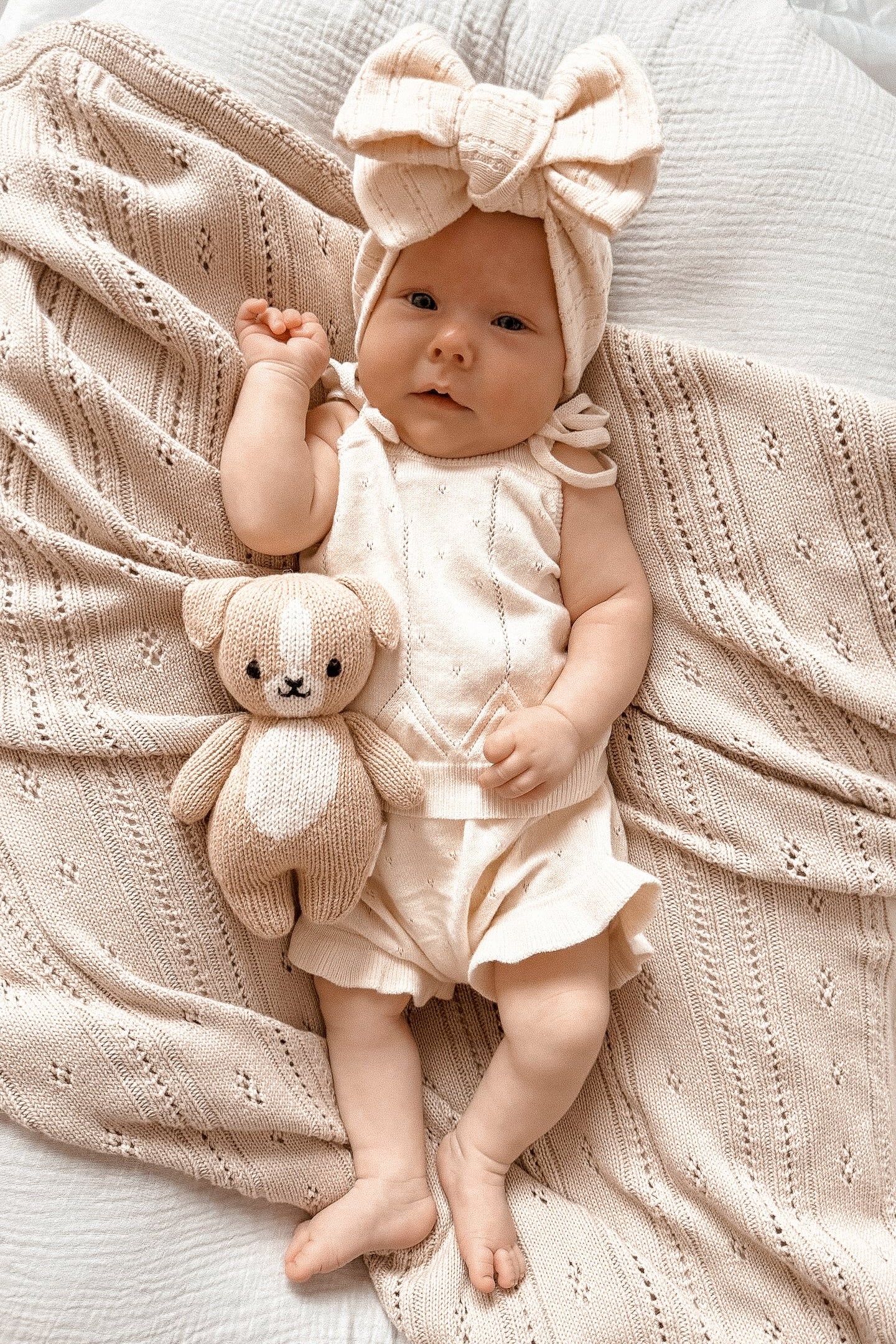Pointelle Baby Blanket - Beige | Milk & Baby