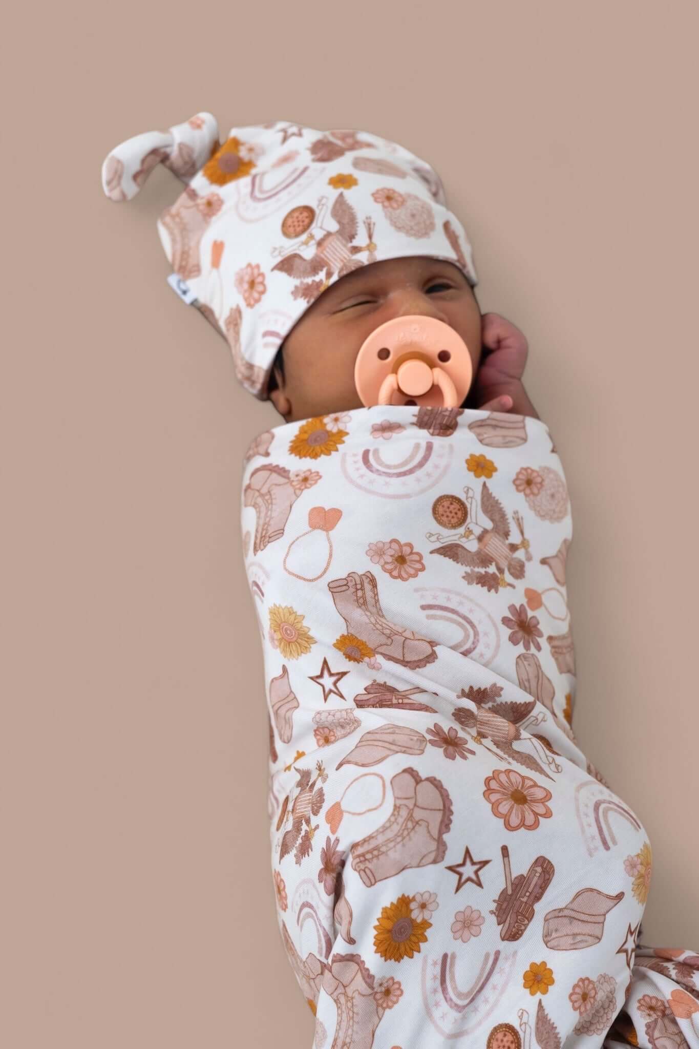 Flowers and Boots Swaddle Beanie Set | Milk & Baby