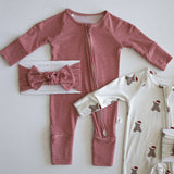 Peppermint Stripe Ribbed | Bamboo Zip Pajamas