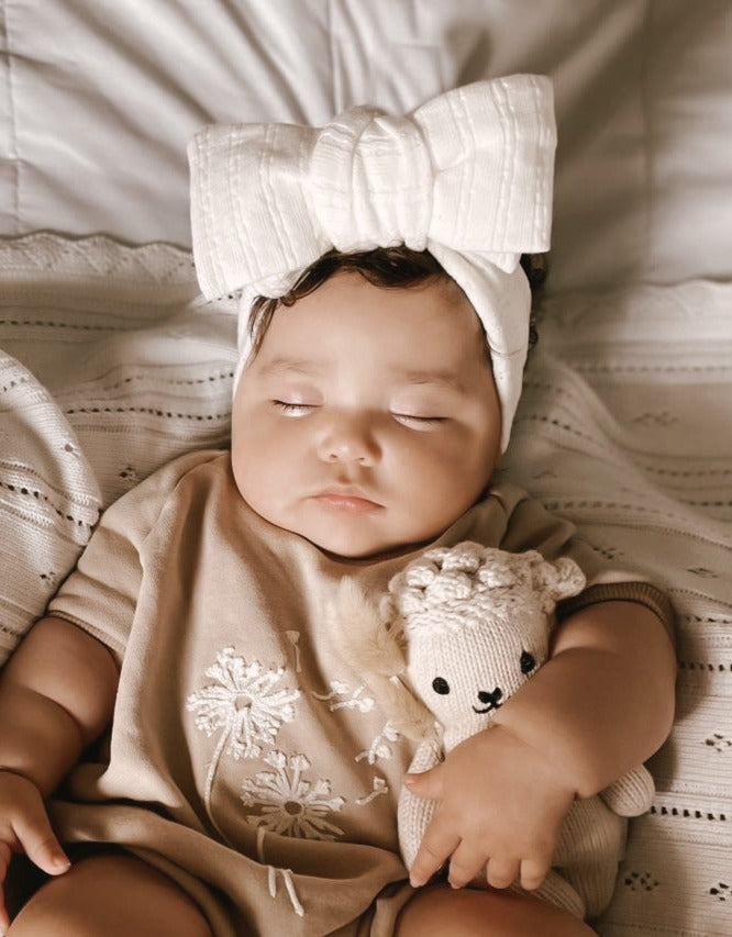 Luna + Luca Pointelle Bow Headband - White | Milk & Baby