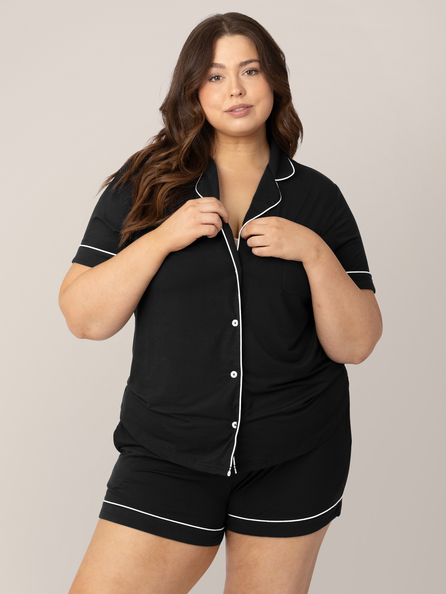 Clea Bamboo Short Sleeve Pajama Set | Black | Milk & Baby