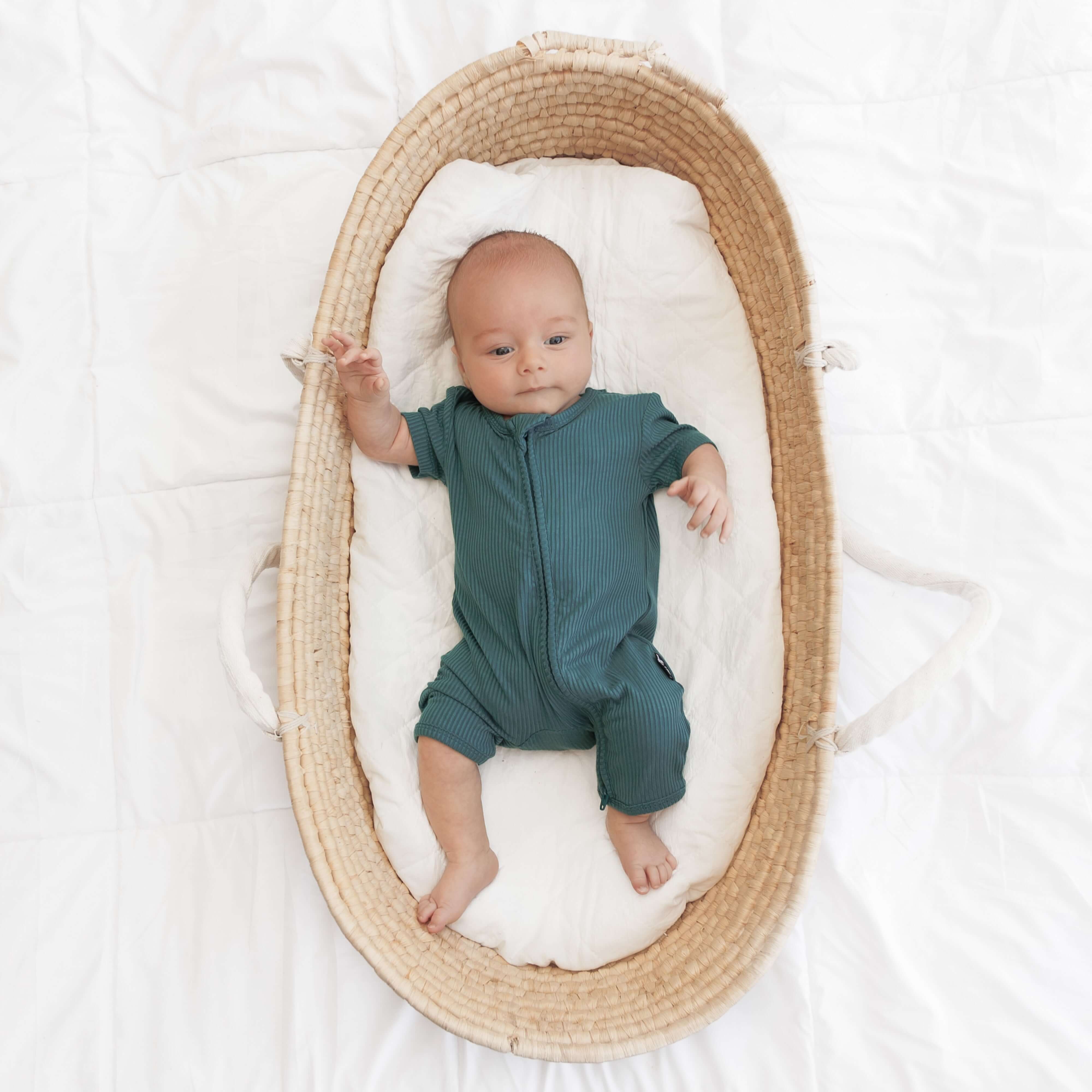 Peacock Ribbed | Shortie Romper | Milk & Baby