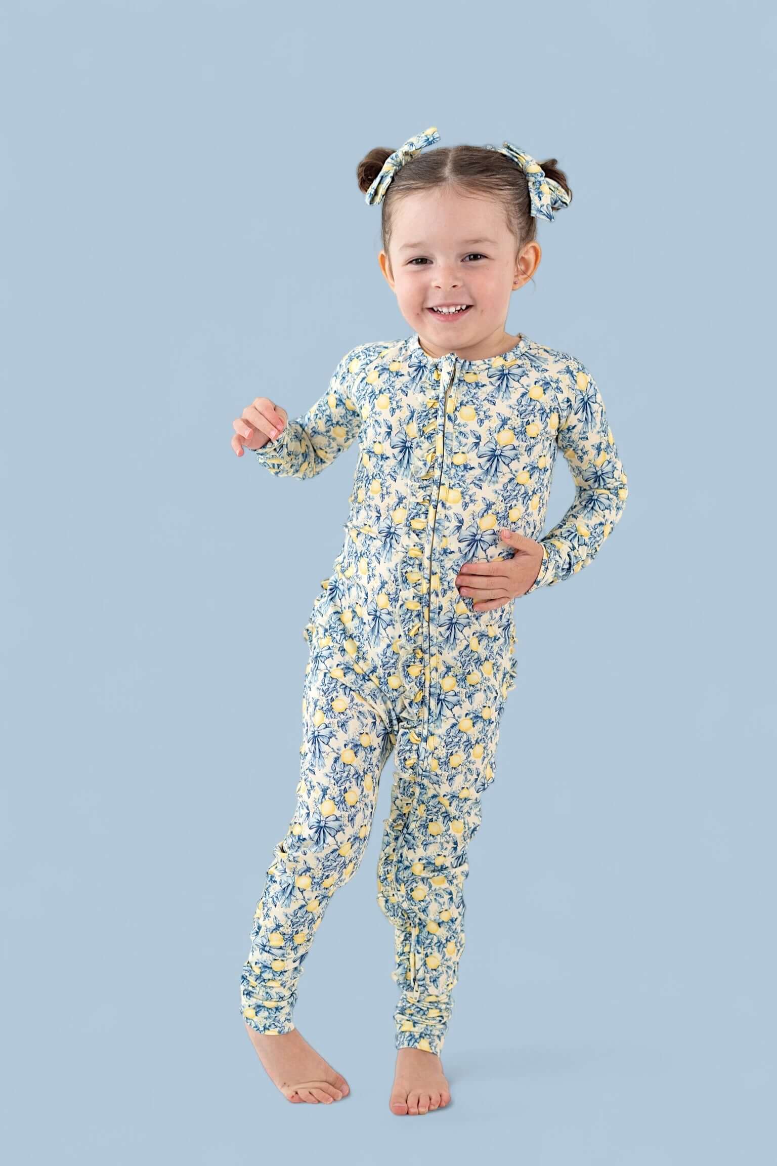 Vintage Citrus Toile Dream Ruffle Romper | Milk & Baby