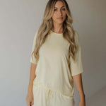 Women's Bamboo Short Set | Sunny | Milk & Baby | Made with a soft, premium bamboo blend, this set is perfect for warm weather. It includes an oversized t-shirt and matching drawstring shorts. Designed for all-day comfort and easy wear. Sizes Available: X-
