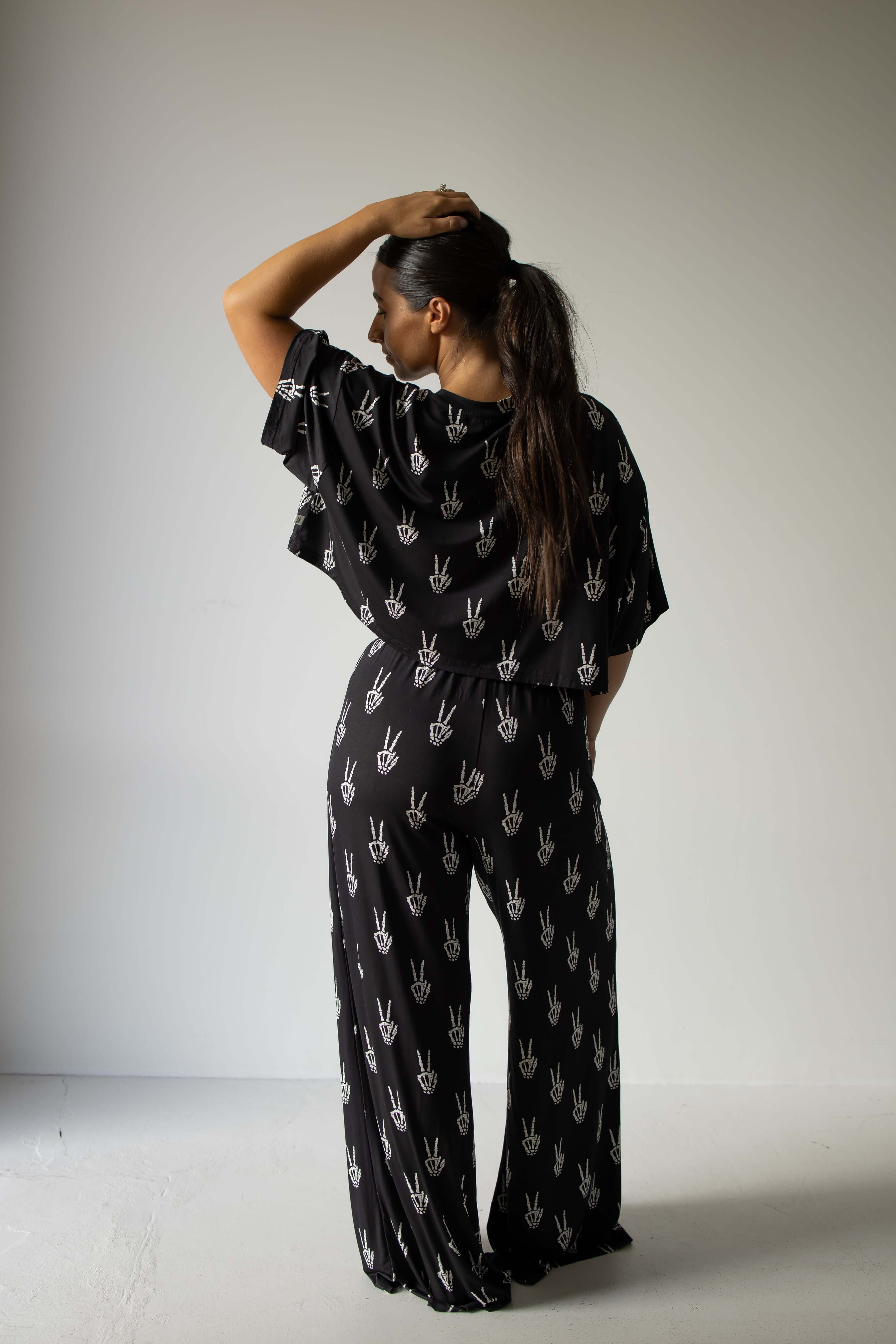 Midnight Skelly | Women's Bamboo Crop Tee Lounge Set | Discover the Women's Bamboo Lounge Set! Enjoy breathable, flattering styles perfect for lounging in comfort and style. | Milk & Baby