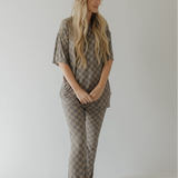 Faded Brown Checkerboard | Short Sleeve Women's Bamboo Pajama