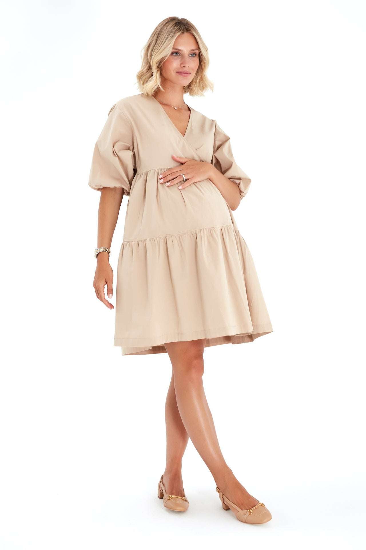 Waterfall Tie Waist A-Line Maternity/Nursing Wrap Dress Milk & Baby