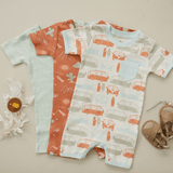 Vintage Busses | GOTS Certified Organic Cotton Short Sleeve Romper | Milk & Baby