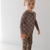 Faded Brown Checkerboard | Bamboo Zip Pajamas