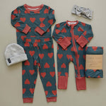 Navy + Red Hearts Ribbed Bamboo Zipper | Milk & Baby