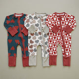 Navy + Red Hearts Ribbed Bamboo Zipper | Milk & Baby