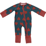 Navy + Red Hearts Ribbed Bamboo Zipper | Milk & Baby
