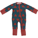 Navy + Red Hearts Ribbed Bamboo Zipper | Milk & Baby