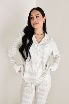 Dainty Vines | Women's Bamboo Button Up Lounge Set | Say hello to your new favorite set. These women’s bamboo lounge set just got an upgrade — now featuring a long-sleeve button-up top, designed for an effortlessly relaxed look and feel. Paired with our s