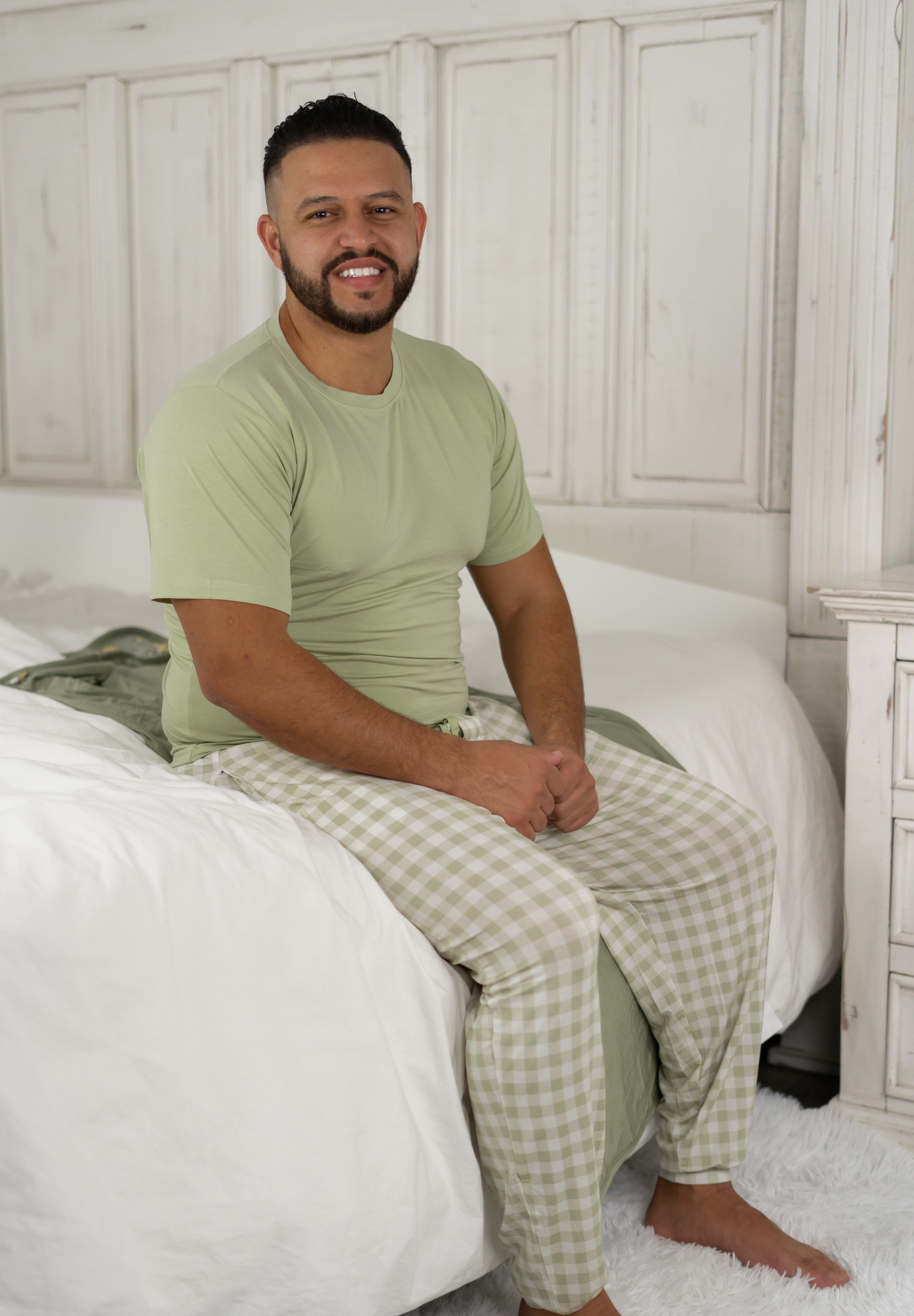 Sage Gingham Dream Men's Pajamas | Milk & Baby