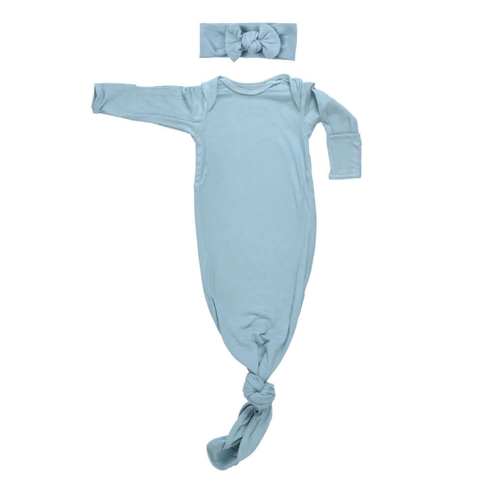 Blue Bird Ribbed Knotted Gown | Milk & Baby