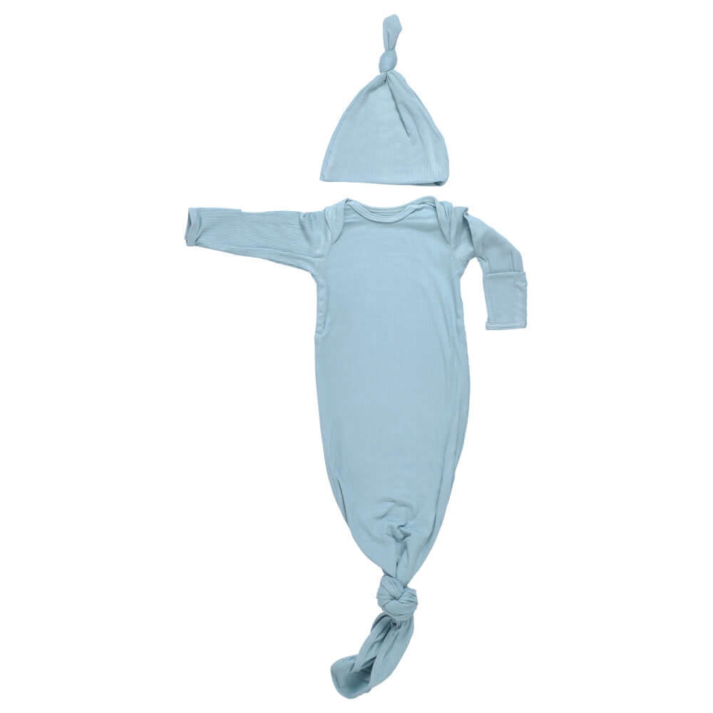 Blue Bird Ribbed Knotted Gown | Milk & Baby