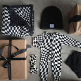 B&W Wavy Checker | Bamboo Zip Romper | Milk & Baby