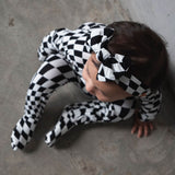 B&W Wavy Checker | Bamboo Zip Romper | Milk & Baby
