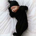 Black Ribbed Knotted Baby Gown | Milk & Baby
