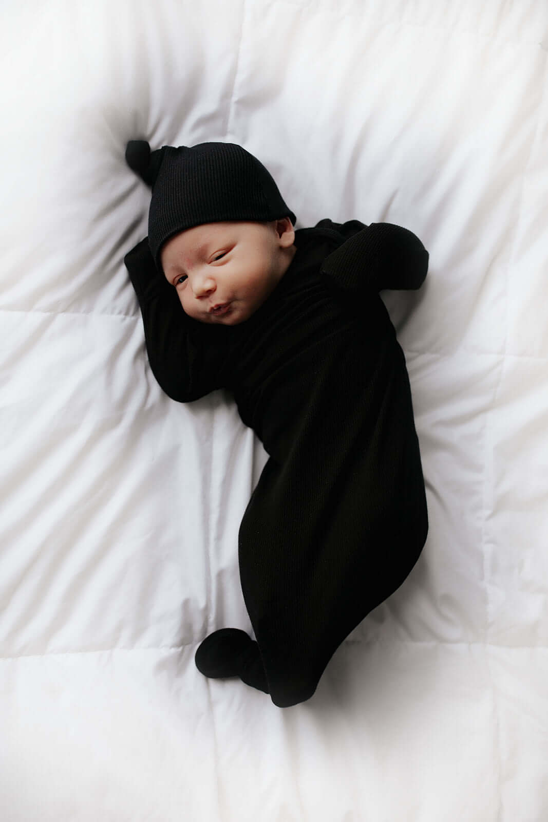 Black Ribbed Knotted Baby Gown | Milk & Baby