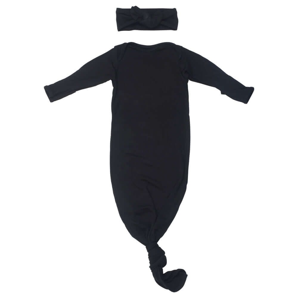 Black Ribbed Knotted Baby Gown | Milk & Baby